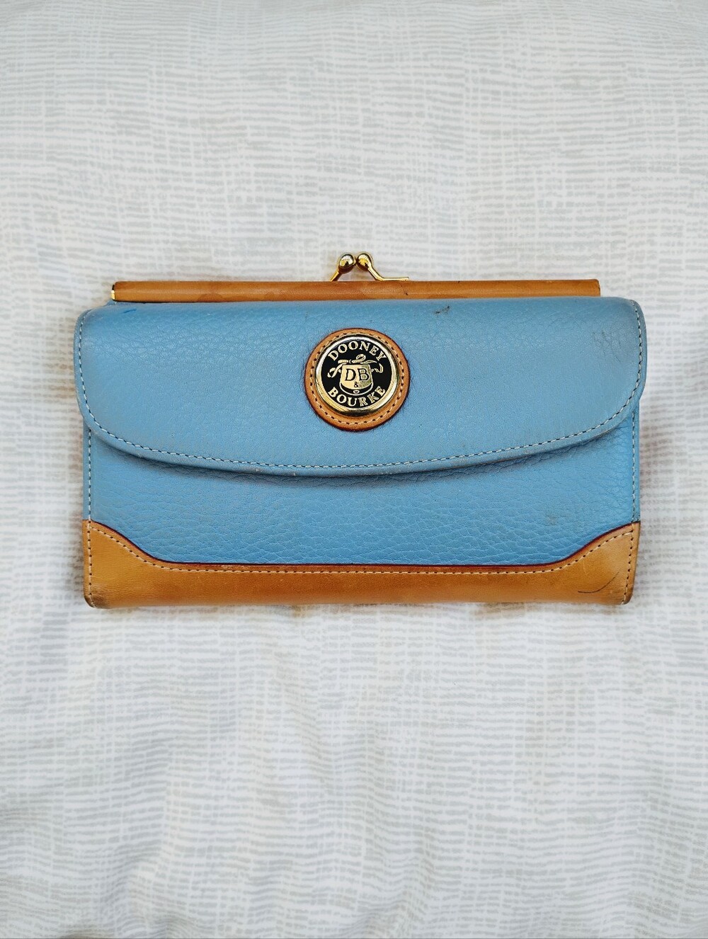 Dooney & Bourke Light Blue and Tan Leather Wallet (Britain Version)